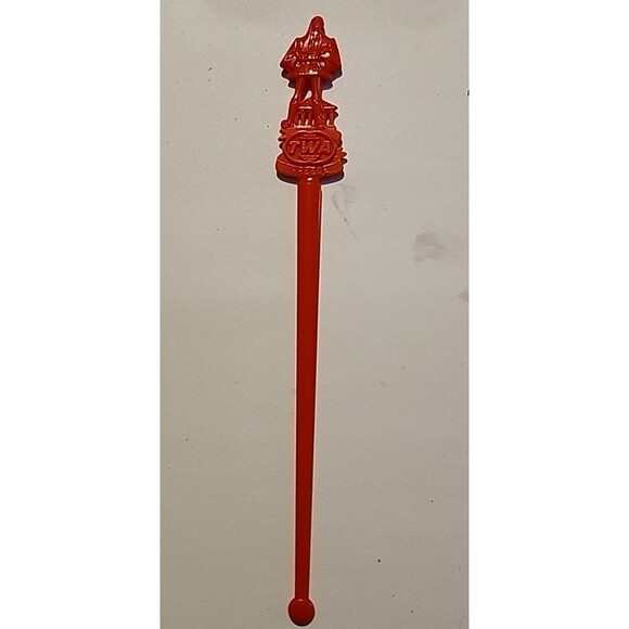 Vintage TWA Airlines Swizzle Stick Red Stirrer France World Airport Barware - Picture 1 of 3